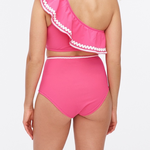 J. Crew One Shoulder High Waisted Rickrack Bikini in Sweet Briar Size Small NWT - Picture 5 of 7